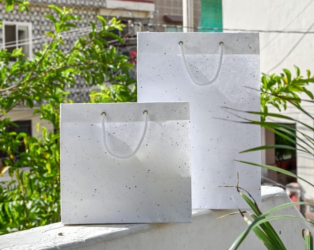 seed paper bags, plantable seed paper bags, shopping paper bags, bag, container, packaging